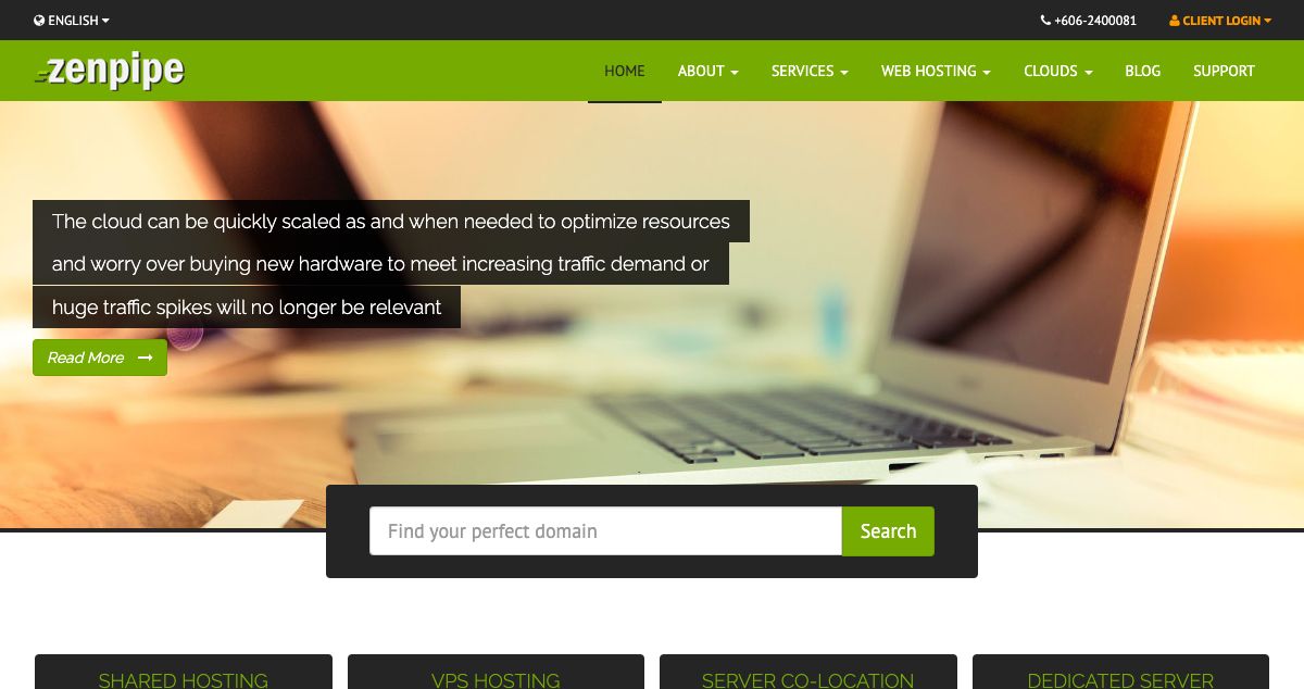 Homepage of Zenpipe hosting