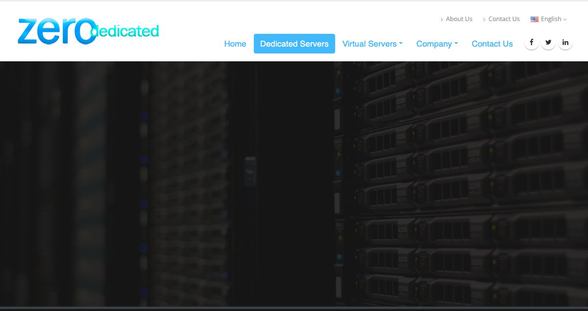 Homepage of ZeroDedicated hosting