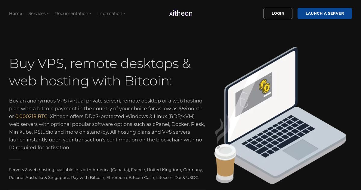 Homepage of Xitheon Bitcoin VPS hosting