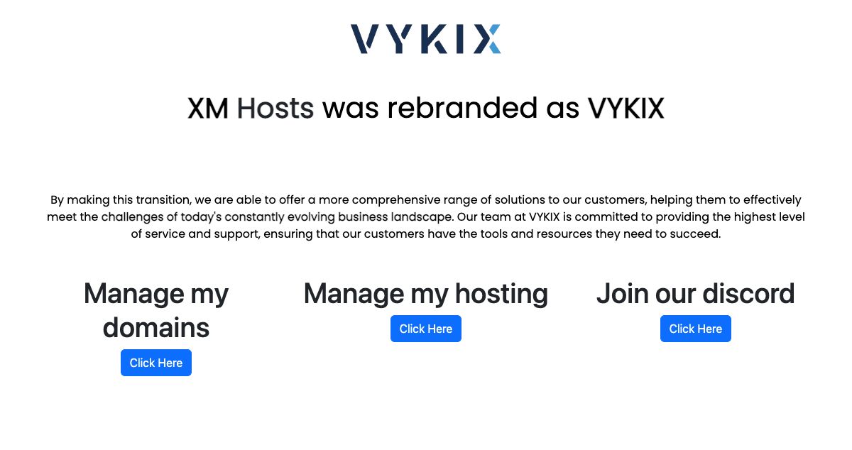 Homepage of XM Hosts hosting