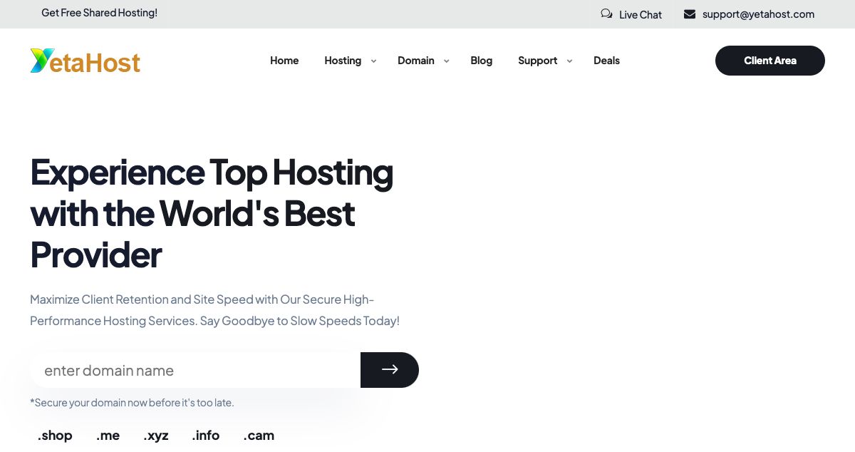 Homepage of YetaHost hosting