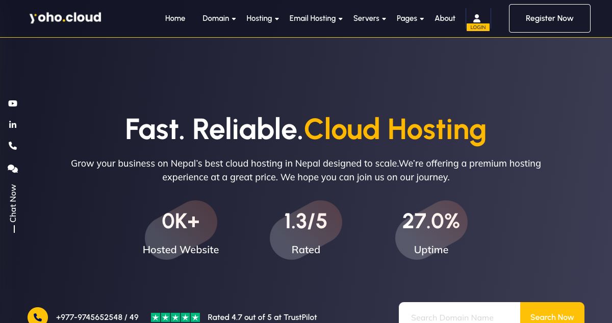 Homepage of Yoho Cloud hosting