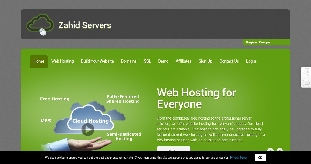 Homepage of Zahid Servers hosting