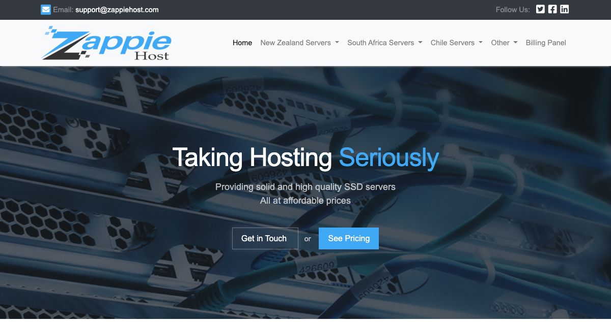 Homepage of Zappie Host hosting