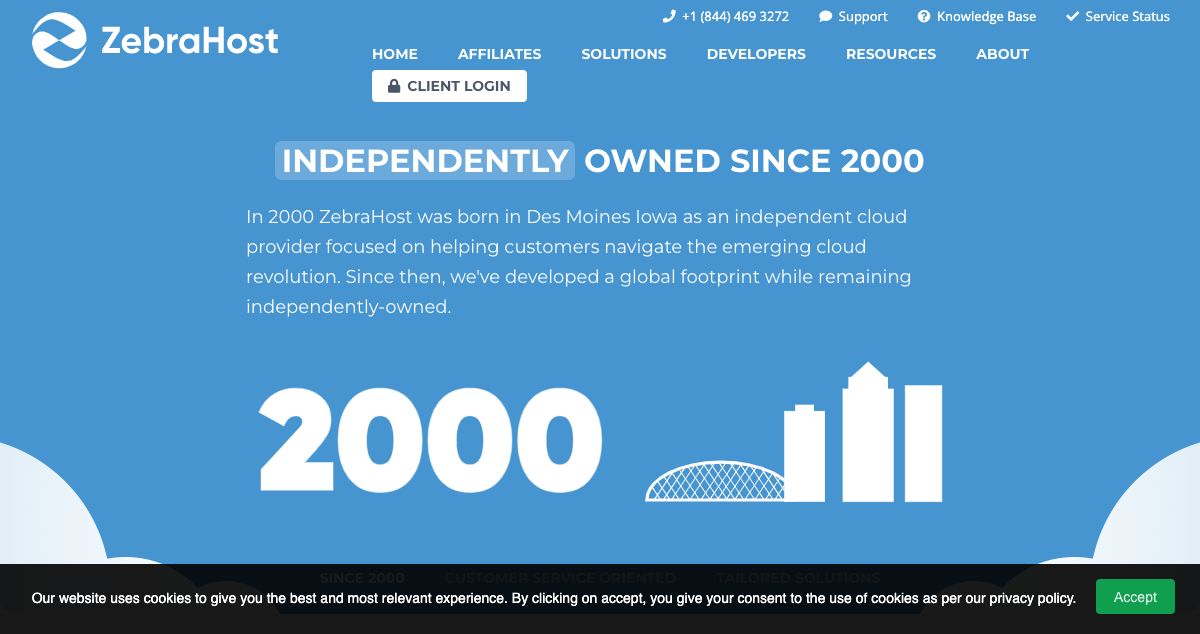 Homepage of ZebraHost hosting