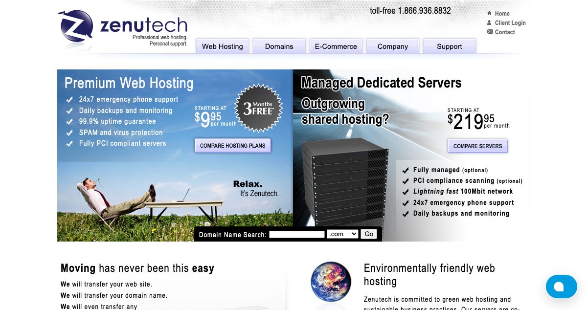 Homepage of Zenutech hosting