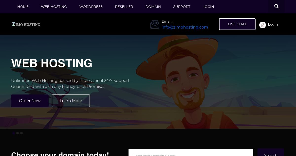 Homepage of Zimo Hosting hosting