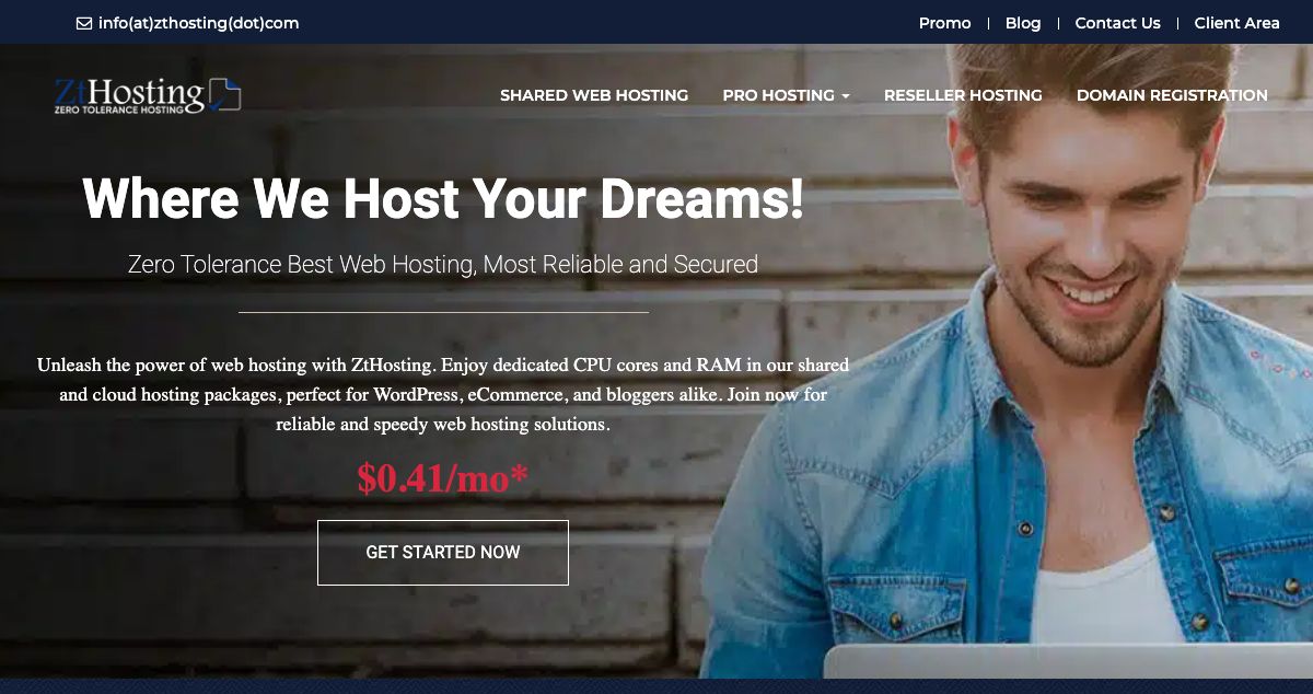 Homepage of Zero Tolerance Hosting hosting